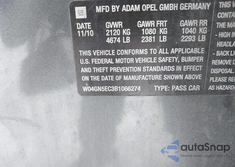 2011 Buick Regal Cxl Russelsheim from USA, damaged, VIN W04GN5EC3B1066274